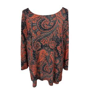 Brittany Black Women's Top Sz 2X Pullover 3/4 Sleeves Black Orange Stretch